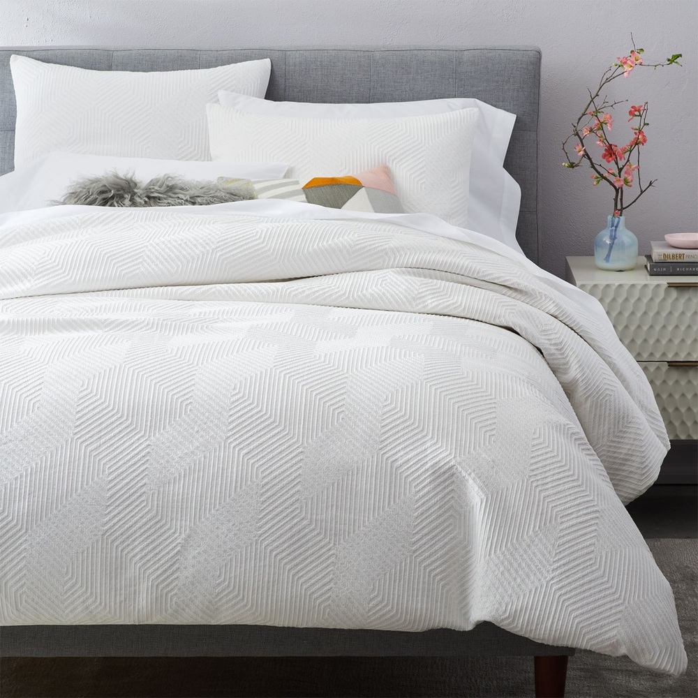 West Elm White Geometric Duvet Cover - Full/Queen Size